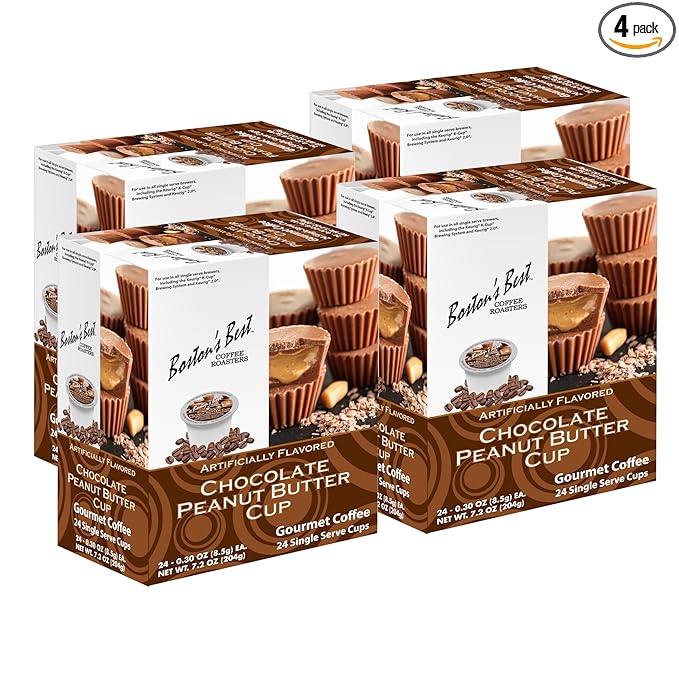 Boston’s Best - Chocolate Peanut Butter Medium Roast Flavored Gourmet Coffee Compatible with Keurig Coffee Maker 24 Count (Pack of 4)