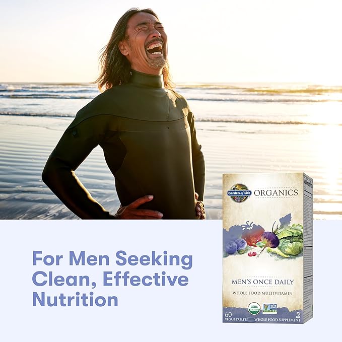 Garden of Life Once Daily Whole Food Multivitamin for Men Organic Mens Vitamins &amp Minerals Vitamin C Zinc Vegan for Health &amp Well-Being 60 Tablets (Pack of 6)