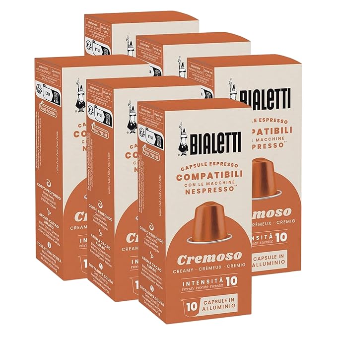 Bialetti Cremoso Espresso Capsules 60 Pack – Original Line Compatible Pods Intensity 10 Smooth Balanced Flavor with Fruity and Hazelnut Notes
