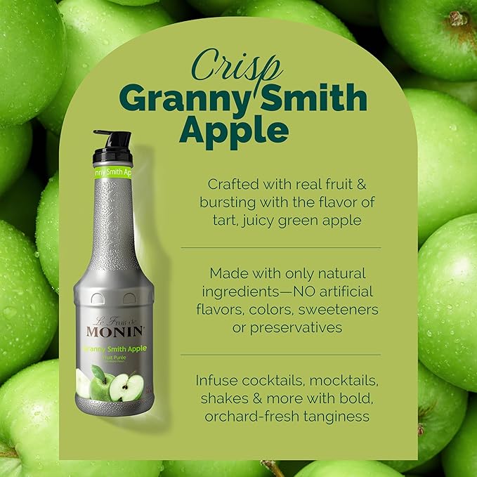 Monin - Granny Smith Apple Purée Tart and Sweet Great for Smoothies and Desserts Gluten-Free Non-GMO (1 Liter)