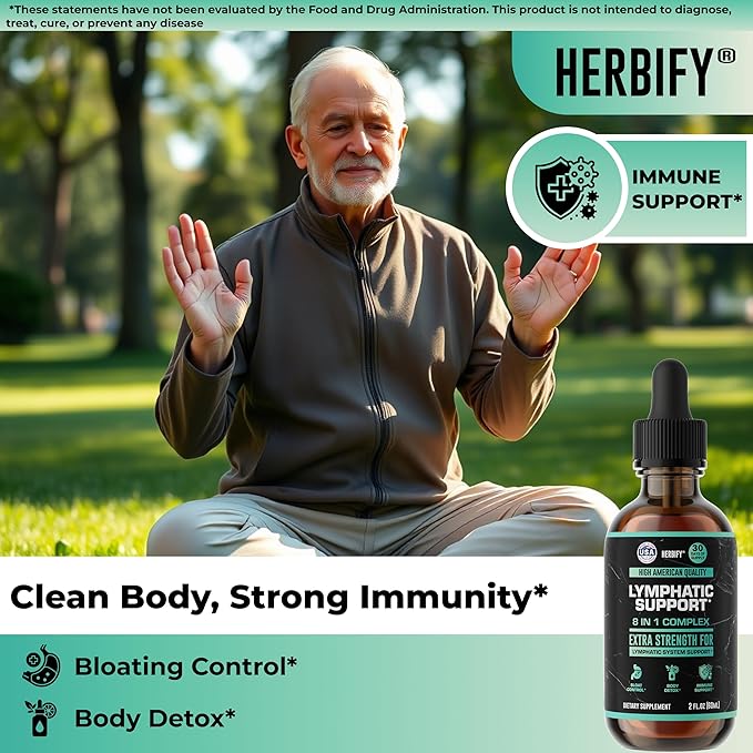 HERBIFY Lymphatic Drainage Drops for Liver Detox &amp Immune Support - Lymph System Support Drops - Detox Cleanse - 60 Days Supply - 2 Fl Oz Made in USA