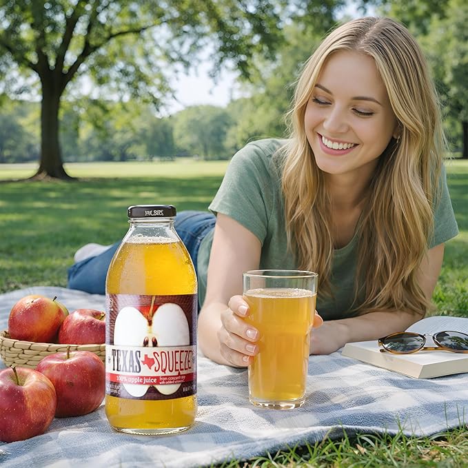 Texas Squeeze Apple Juice NON GMO Verified Bottled in Texas Apple Juice from Concentrate No Sugar Added No Preservatives 16 fl oz Pack of 12