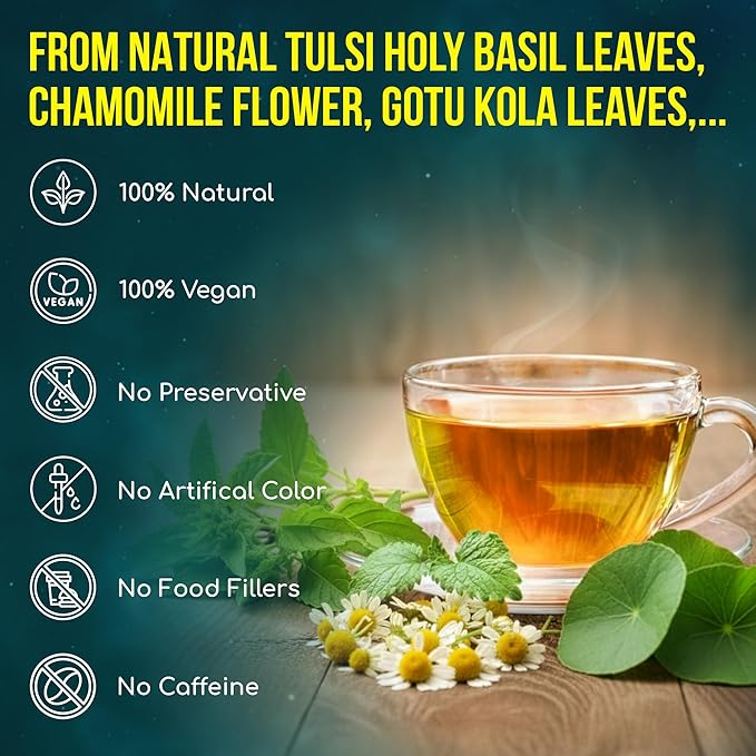 FreshDrinkUS Tulsi Sleep Tea Bags | 75 Tea Bags | Herbal Blend with Tulsi Holy Basil Chamomile Gotu Kola Ashwagandha &amp Peppermint | Naturally Caffeine-Free Relaxing Evening Herbal Tea. Vegan