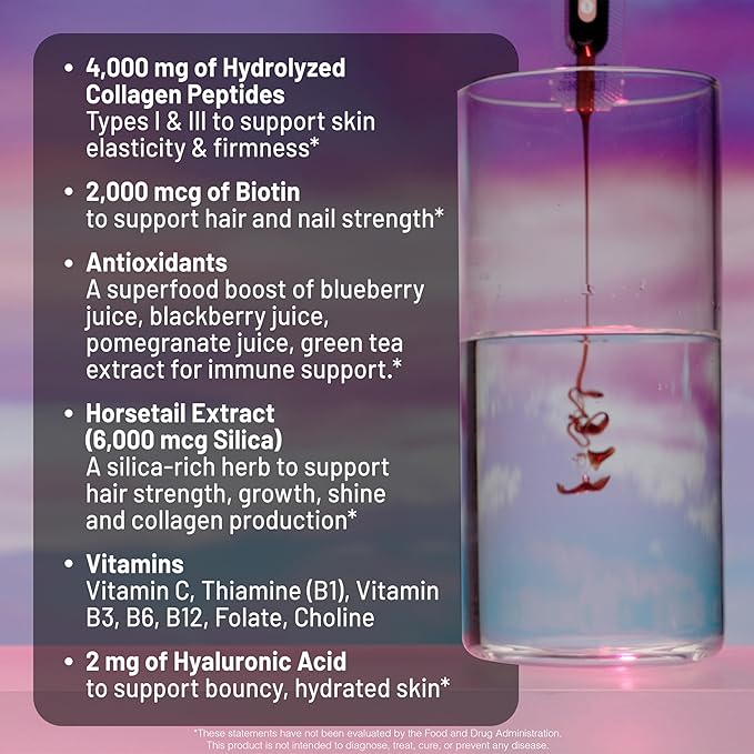 NatureWise Hydrolyzed Liquid Collagen for Women &amp Men 4000mg - High Absorption Type 1 &amp 3 Peptides with Biotin + Vitamin C + Vitamin B Complex &amp Hyaluronic Acid -Mixed Berry - 30 Tubes[30