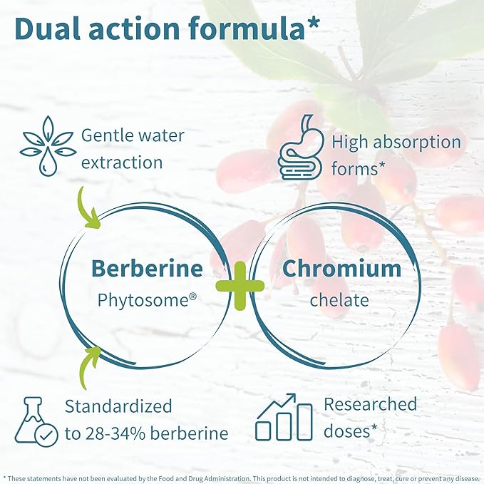 Igennus Dual Action Berberine Phytosome 550mg &amp Chromium Picolinate 10x Absorption Blood Glucose Control Standardized Berberis Extract Supplement Clean Label Vegan 60 Capsules