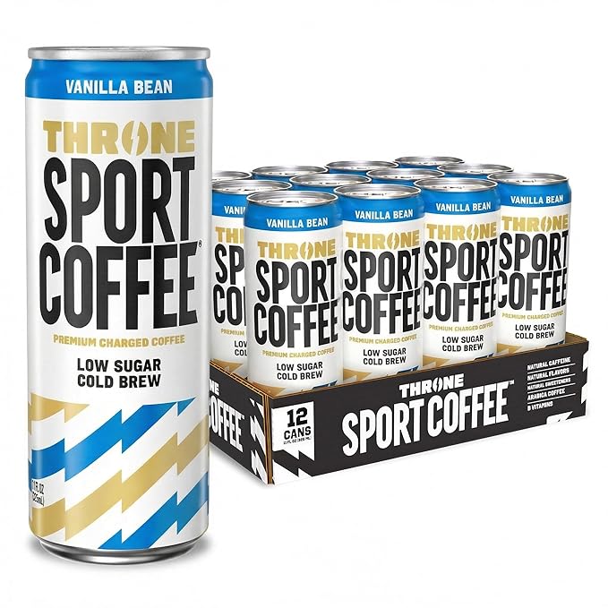 Throne Sport Coffee Cold Brew – Low Sugar. 150mg Natural Caffeine and B Vitamins – Dairy-Free Low Calorie –Premium Arabica NSF Certified Active Lifestyles – Vanilla Bean 12 Pack