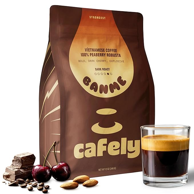 Cafely BanMe - Rare Peaberry Robusta Whole Bean Vietnamese Coffee – Dark Roast High Caffeine (Rich &amp Intense) Thick Crema Low Acid Single Origin Direct Trade For Espresso Phin French Press