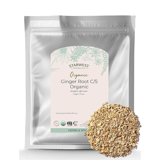 Starwest Botanicals Organic Ginger Root - Dried Ginger Herb for Tea Baking &amp Cooking Cut and Sifted Natural Herbal Spice Certified Kosher Non-GMO - Bulk 1 lb Bag