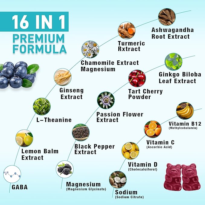 2 Pack Ashwagandha Gummies Support for Immunity Relaxation Calm Mood &amp Zzz Ashwagandha Supplements for Men &amp Women Natural Blueberry Flavor 120 Count