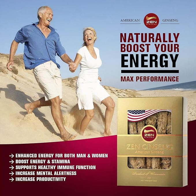 4 Boxes of Premium Large American Ginseng Root (4oz per Box) - Non-GMO Gluten Free Wisconsin Ginseng. Boosts Immunity Energy &amp Stamina for Man &amp Women