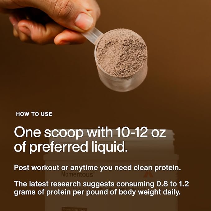 Momentous Essential Grass-Fed Whey Protein Powder - 20 g Whey Isolate Protein - NSF Certified for Sport - Gluten-Free - 12 Servings for Essential Everyday Use - Chocolate Fudge - Package May Vary
