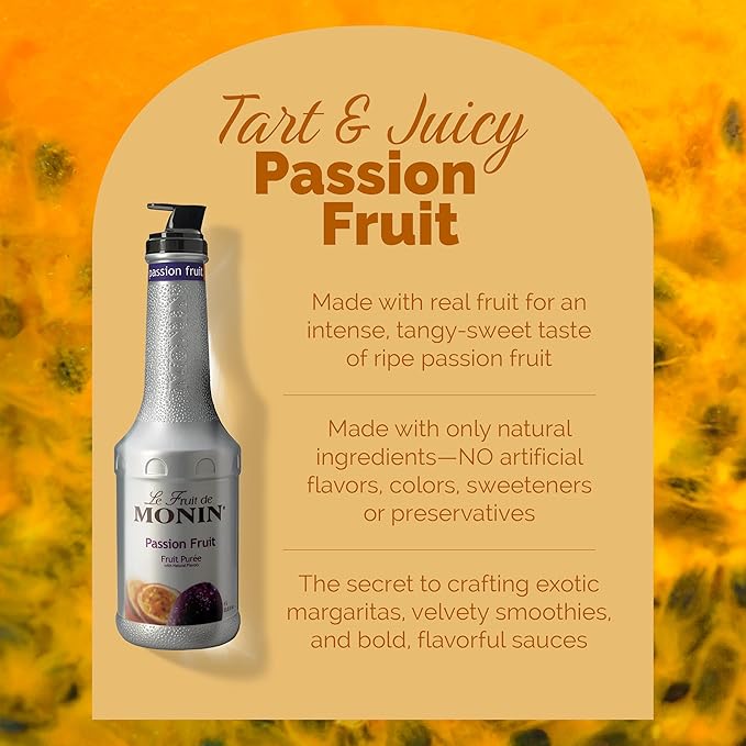 Monin - Passion Fruit Purée | Premium Purée for Cocktails Smoothies &amp More | Clean Label with No Artificial Flavors No Artificial Preservatives (Plastic Bottle 1 Liter)