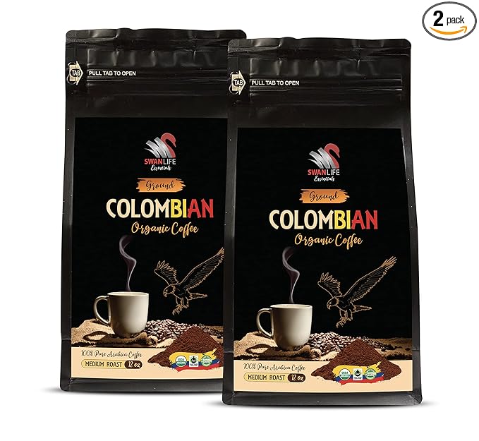 ground coffee from colombia - COLOMBIAN GROUND COFFEE ORGANIC medium roast 100% pure arabica acidity medium fair trade - medium roast breakfast blend 2 Bags (24 Oz)