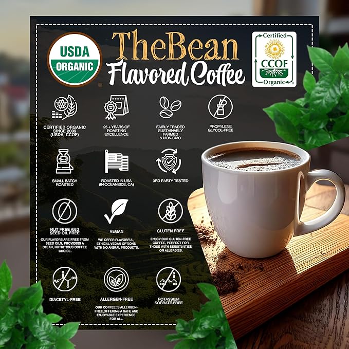 The Bean Organic Coffee Company Chocolate Macadamia Nut Medium Roast Ground Coffee 16-Ounce Bag Café molido tostado orgánico