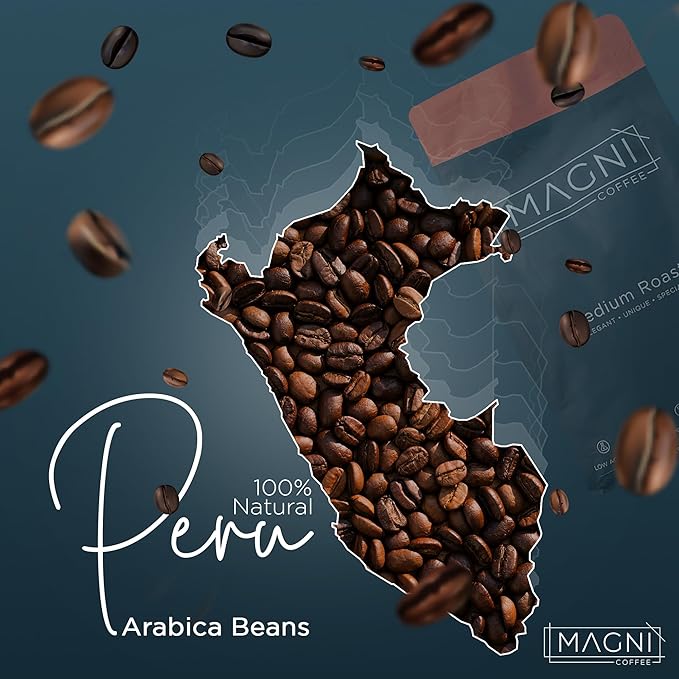 Magni Coffee - Whole Beans - Medium Roast - Low Acid - Single Origin USDA Organic Non-GMO Beans Third Party Tested For Mycotoxins &amp Pesticides - Fair Trade -12 Oz