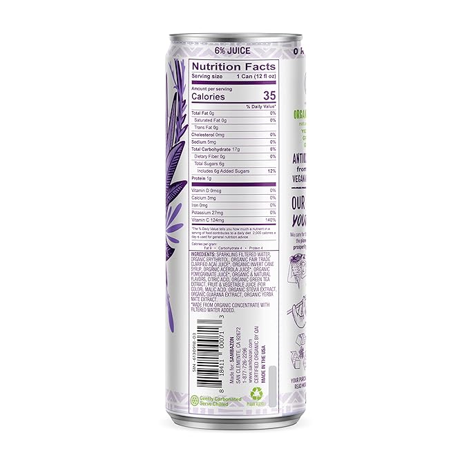Sambazon Amazon Energy Drink Low Calorie Acai Berry and Pomegranate 12 Fl Oz (Pack of 12)