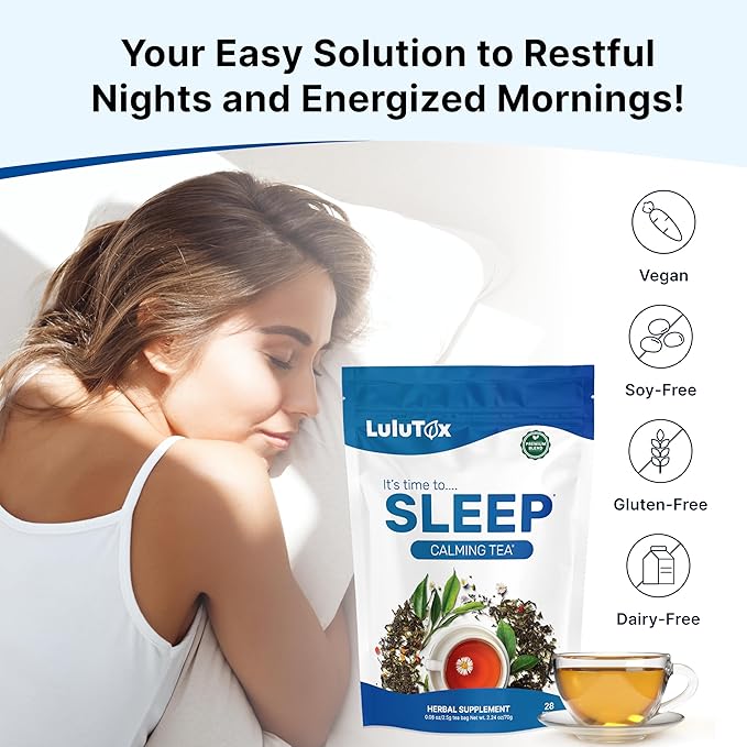 Lulutox Deep Sleep Tea - 28 Herbal Pyramid Tea Bags for Natural Calming Bedtime Support