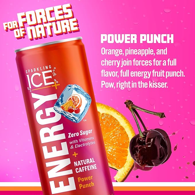 Sparkling Ice +ENERGY Berry Blast &amp Sparkling Ice +ENERGY Power Punch &amp +Energy Maximum Mango Sparkling Water with Vitamins &amp Electrolytes Zero Sugar 12 fl oz Cans (Pack of 12 Each)