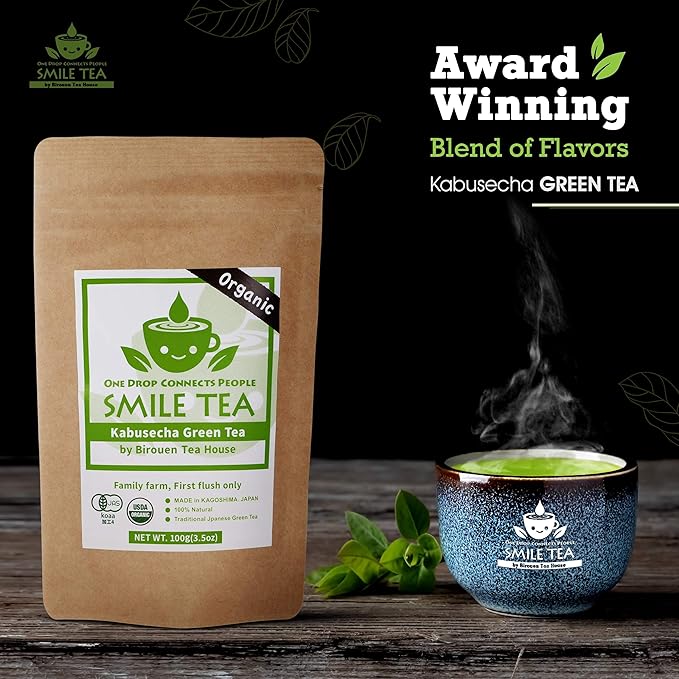 SmileTea Japanese Green Tea - 100g Pure Japanese Anti-oxidant Rich Shade Grown Kabusecha Sencha Loose Leaf Tea with Floral Note Full of Umami Taste 3.50z. Bag