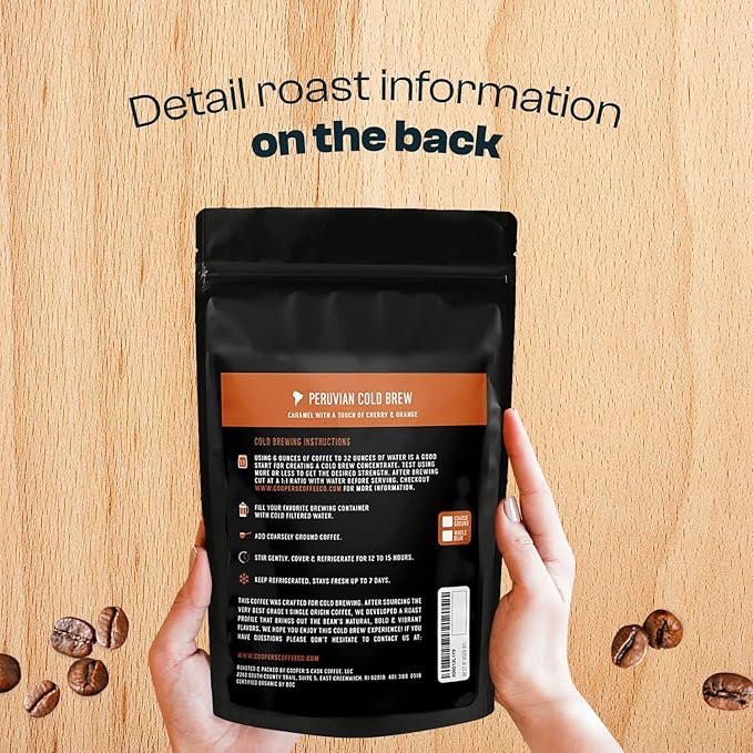 Peruvian Organic Cold Brew Coffee Single Origin &amp Gourmet Beans Tasting Notes Of Caramel With A Touch of Cherry &amp Orange Medium Roast Coarse Ground Beans 1 lb Coffee Bag