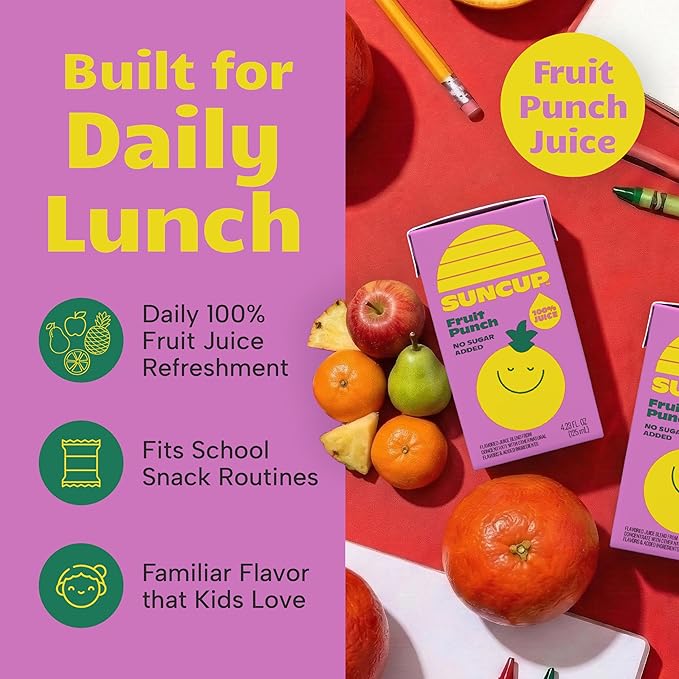 SunCup 100% Juice Boxes for Kids | No Added Sugar No Dyes No Preservatives | Trusted in Schools Across 49 States | Bulk Pack with Straw | 4.23 oz (40 Pack) Fruit Punch