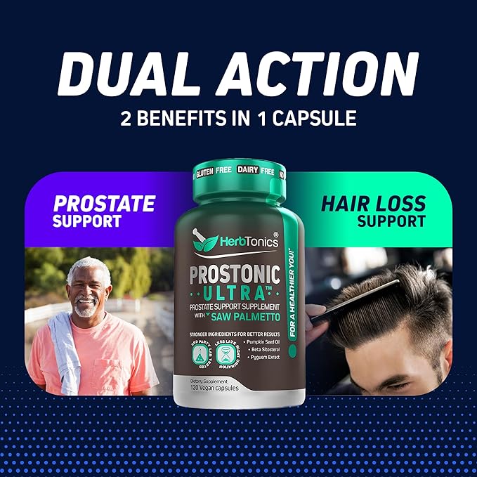 Dual Prostate &amp Hair Support for Men – Saw Palmetto Beta-Sitosterol Pumpkin Seed – Promotes Urinary Health &amp Natural DHT Blocking – 120 Capsules