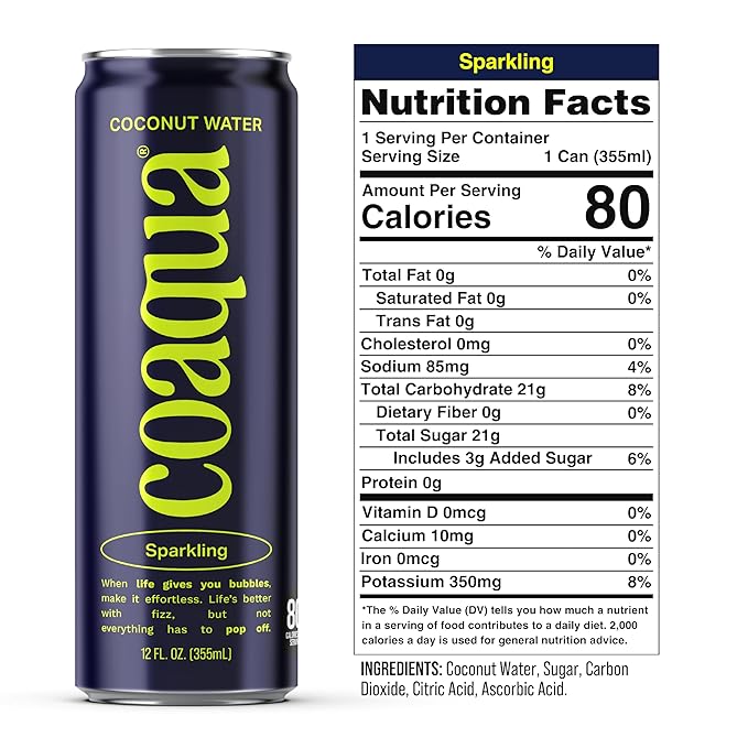 Coaqua Sparkling Coconut Water 12 Pack Natural Electrolytes for Hydration Refreshing Sparkling Electrolyte Drink Pure Coconut Water Not from Concentrate Fat Free 12 Fl Oz Cans