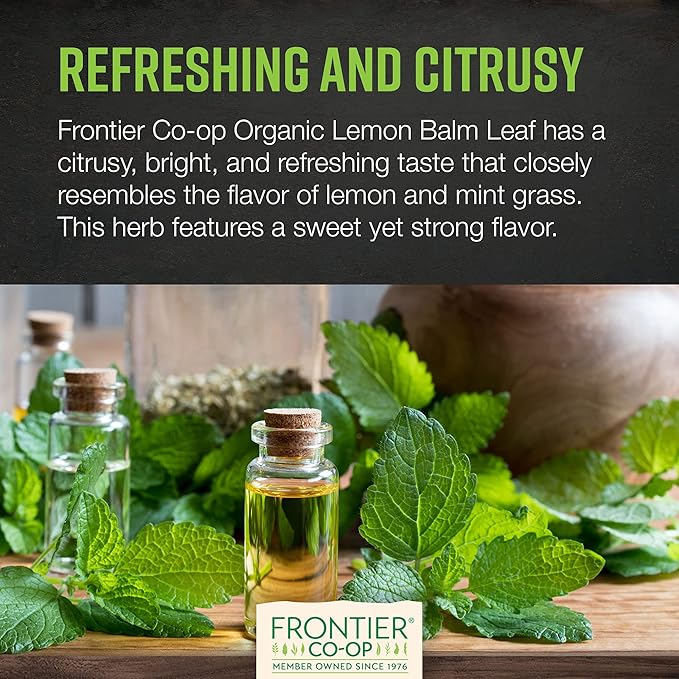Frontier Co-op Organic Lemon Balm Leaf Cut and Sifted Kosher Bulk Bag - Dried Lemon Balm Herb Loose Leaf Tea - Melissa Tea Toronjil | 16 Ounce (Pack of 1)