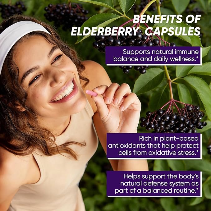 Elvera Elderberry Elvera Gut Support Complex1200 mg Sambucus Elderberry Extract Zinc + Vitamin C Advanced FormulaDigestive Wellness &amp Boost Energy 60 Capsules