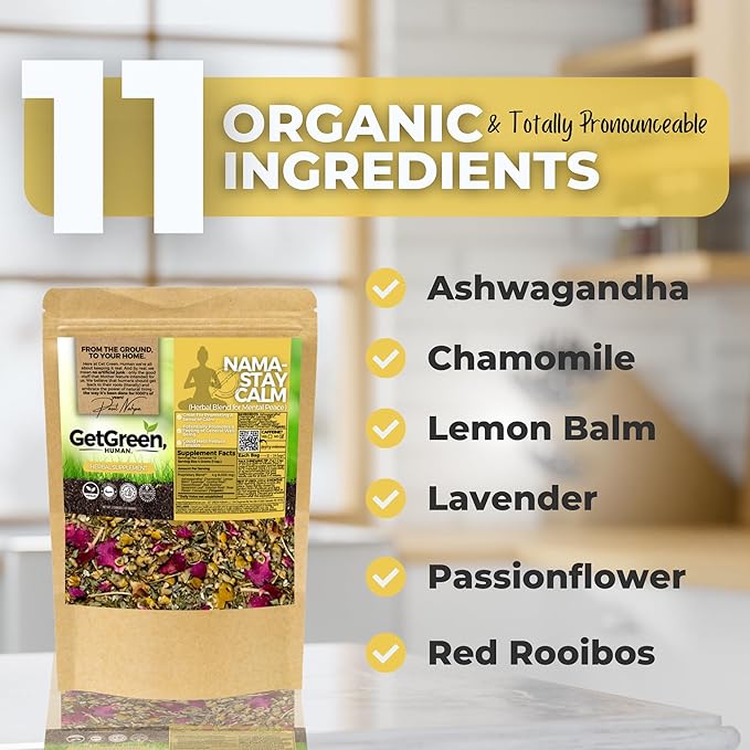Relax and Calm Down Loose Leaf Tea w/ Ashwagandha Chamomile Lemon Balm | Organic Herbal Tea | 2 oz (57 gram) | Decaf Vegan Healthy ZERO Caffeine Organic Herbs No Natural or Artificial Flavors