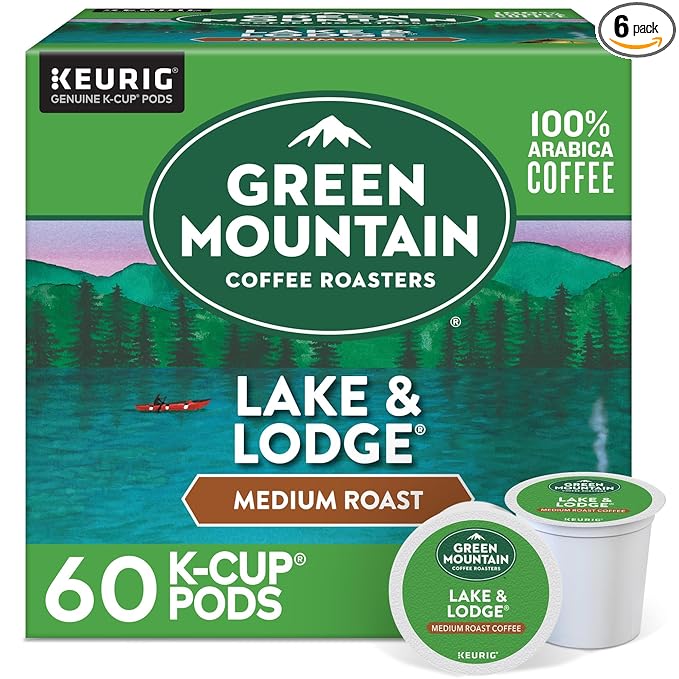 Green Mountain Coffee Roasters Lake and Lodge Blend Keurig Single-Serve K-Cup pods Dark Roast Coffee 60 Count (6 Packs of 10)