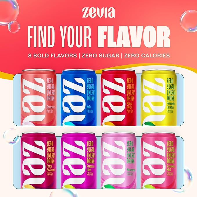 Zevia Zero Sugar Energy Drink Grapefruit 12 oz Cans (12-Pack) – Naturally Sweetened Non-GMO Project Verified Gluten-Free Vegan