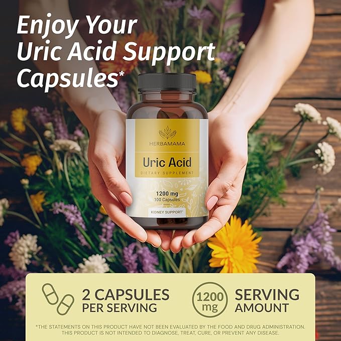 HERBAMAMA Uric Acid Cleanse Capsules - 1200mg Uric Acid Support Formula with Tart Cherry Milk Thistle &amp Celery Root - Vegan Non-GMO Supplement
