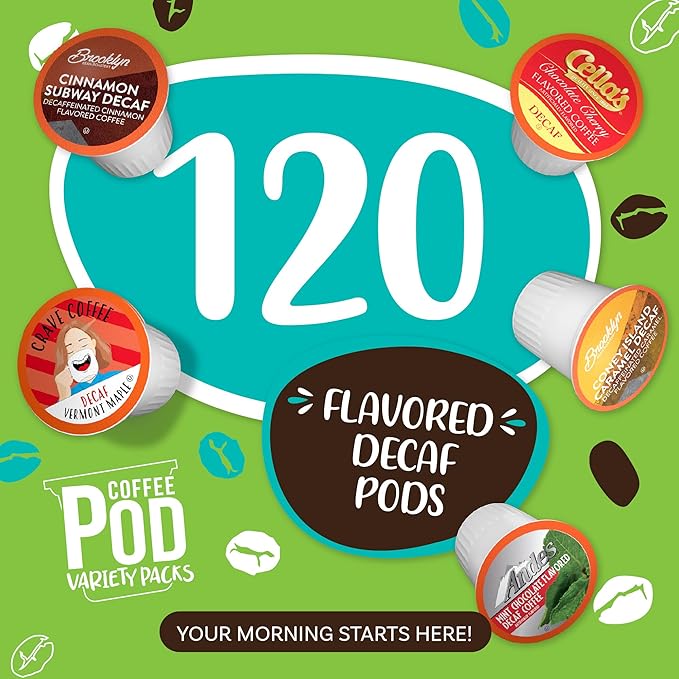 Coffee Pod Variety Packs Flavored Decaf Sampler Assorted Compatible with 2.0 K-Cup Brewers Variety Pack 120 Count (Pack of 1)