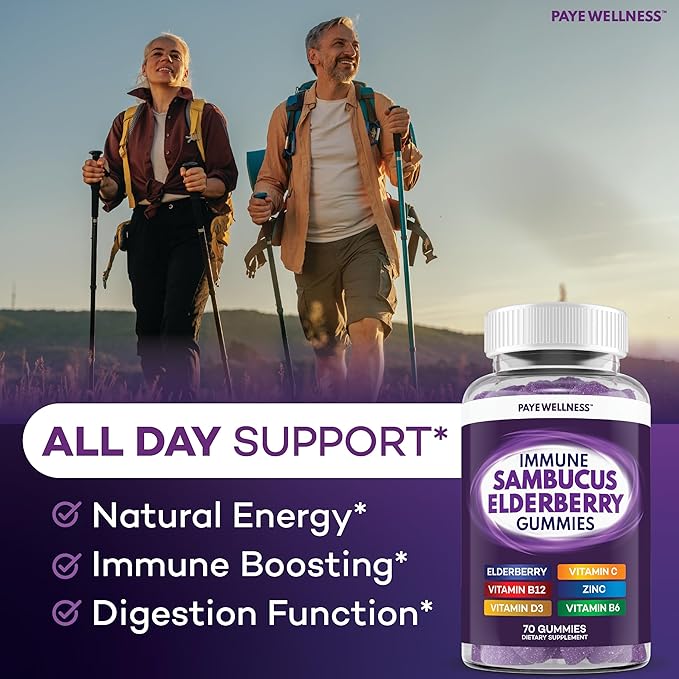 PAYÉ Elderberry Gummies Immune Support Daily Support for Kids and Adults* with Sambucus Elderberry Zinc Vitamin C D3 B6 B12 Plus - Dietary Supplement - 140 Count