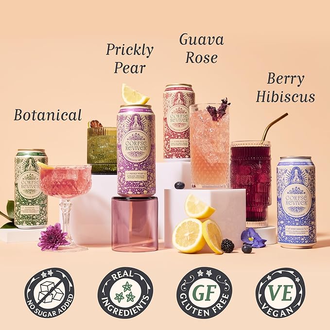 Corpse Reviver: Organic Electrolyte Hydration Drink | 175mg Magnesium 325mg Potassium 75mg L-Theanine 20mg Zinc 20mg Sodium Functional Beverage (Non-Alcoholic Sparkling Water) Guava Rose 12-Pack