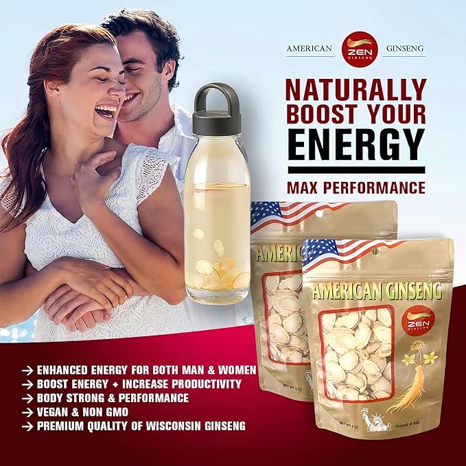 2 Bags of American Ginseng Slices (4oz/Bag) 西洋参/花旗参 Panax Ginseng. Boosts Body Immunity Energy &amp Stamina for Man &amp Women