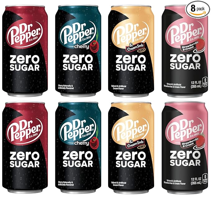 Dr. Pepper Zero Sugar Variety Pack - 4 Flavors | 12 Fl Oz (Pack of 8)