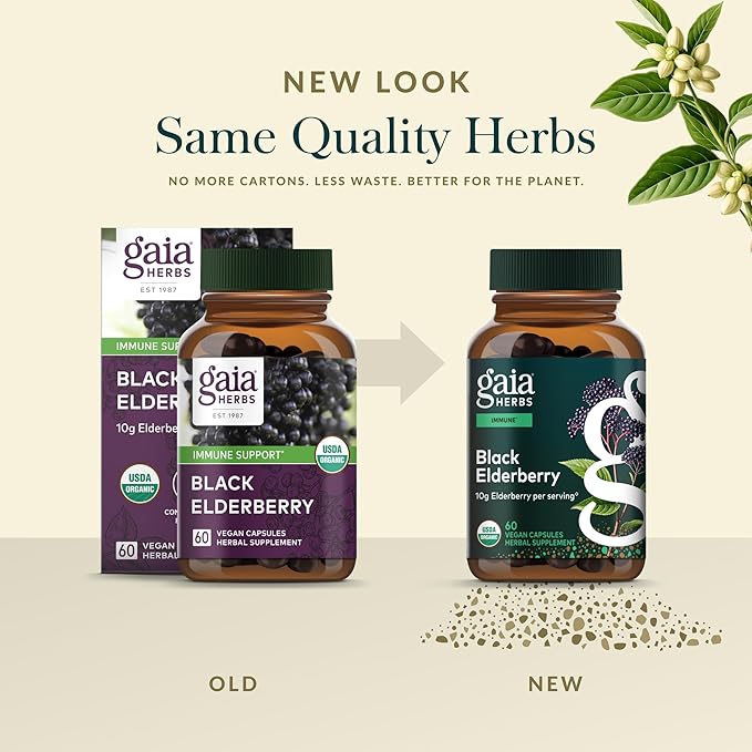 Gaia Herbs Black Elderberry - Daily Immune Support Supplement to Help Support Wellness - with Black Elderberries &amp Acerola Fruit for Antioxidant Support* - 60 Vegan Capsules (30 Servings)