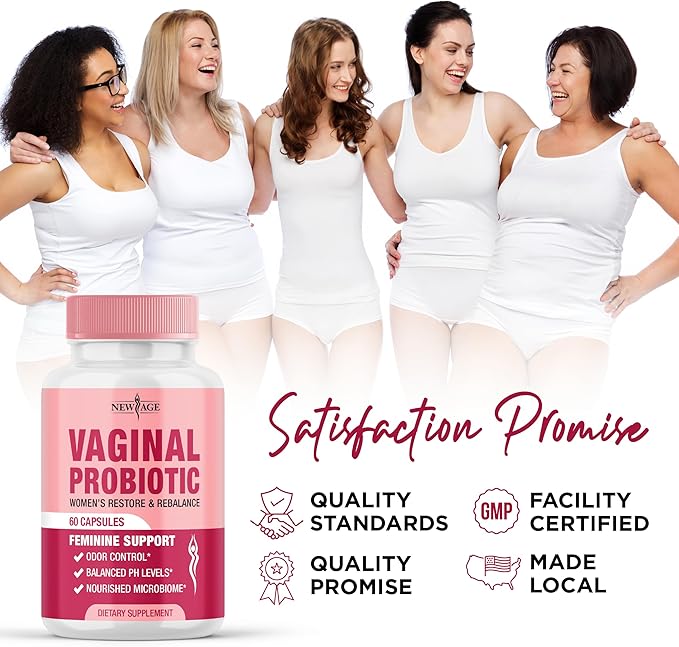 NEW AGE Vaginal Probiotics for Women with Prebiotics Cranberry Extract and a Lactobacillus Probiotic Blend Supports Healthy pH Balance Odor Control Vaginal Flora - 60 Capsules