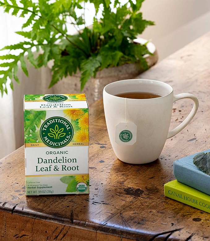Traditional Medicinals Organic Dandelion Leaf &amp Root Herbal Tea Supports Kidney Function &amp Healthy Digestion 16 Count (Pack of 4) - 64 Tea Bags Total