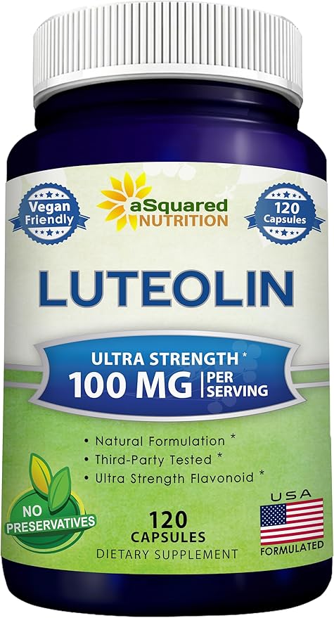 Luteolin 100mg - 120 Capsules - Luteolin Supplement &amp Powder Complex Pills Commonly Taken with Quercetin - Supports Brain &amp Memory Health