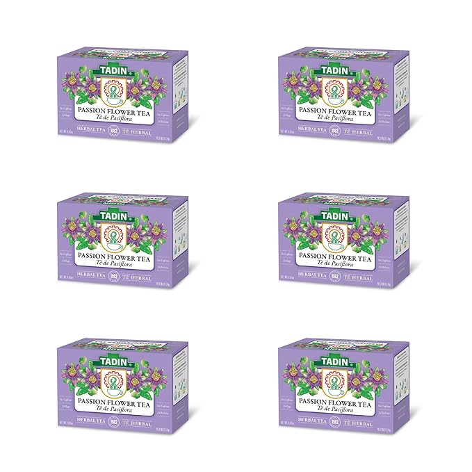 Tadin Passion Flower Herbal Tea Caffeine Free 24 Tea Bags Per Box Pack of 6 Boxes Total