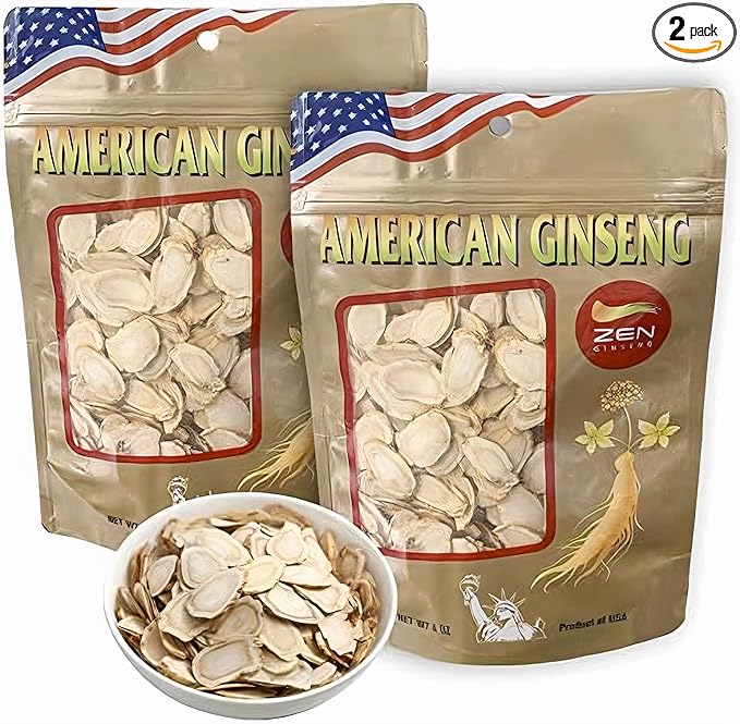 2 Bags of American Ginseng Slices (4oz/Bag) 西洋参/花旗参 Panax Ginseng. Boosts Body Immunity Energy &amp Stamina for Man &amp Women