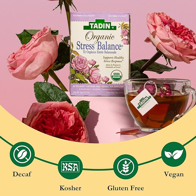 Tadin Organic Serene Dreams Tea Caffeine Free Herbal Tea to Support a Healthy Stress Response 20 Tea Bags Per Box Pack of 6