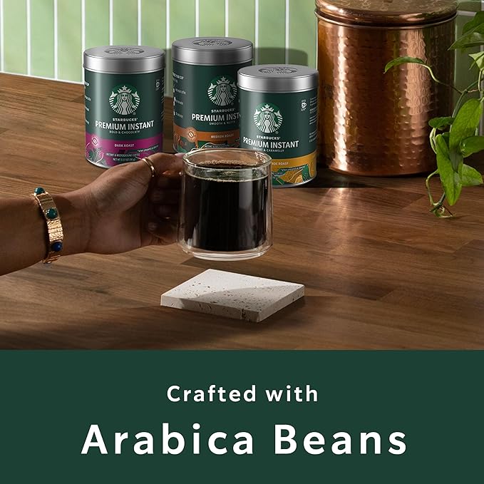 Starbucks Premium Instant Coffee Dark Roast Coffee Arabica Beans Three 3.17 oz Tins (Pack of 2)