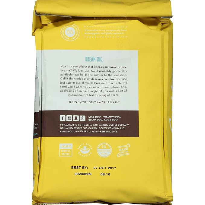 Caribou Coffee Vanilla Hazelnut Dreamstate Medium Roast Coffee 18 Ounce Bag Medium Roast 100% Arabica Coffee Beans Sustainable Sourcing
