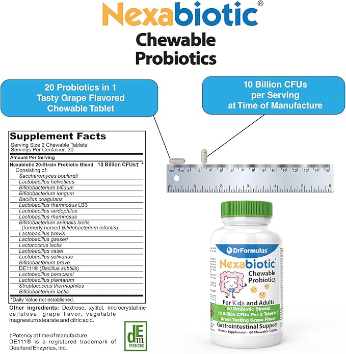 DrFormulas Chewable Probiotics for Kids &amp Adults | for Oral Dental Health Bad Breath &amp Better Digestion 20 Multi Strain - S boulardii Lactobacillus plantarum and Bifidobacterium infantis 6