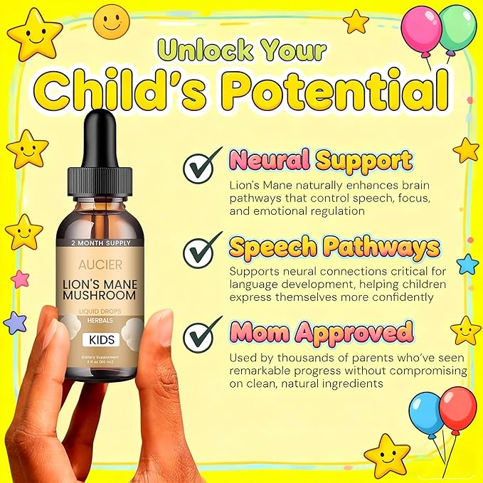 Lions Mane for Kids | Speech Delay Supplement for Kids &amp Toddlers | Lion’s Mane Mushroom for Speech Therapy &amp Cognitive Support – Easy-Take Liquid (1PCS)