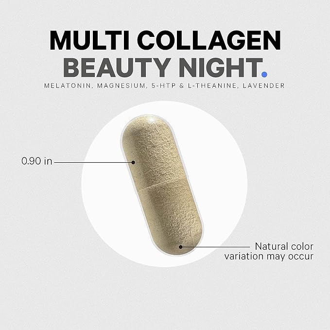Codeage Multi Collagen Protein Beauty Night - Melatonin Magnesium Bisglycinate 5-HTP L-Theanine English Lavender Flower Bone Broth - Vitamins - Supplement - Sleep Pills - Non-GMO - 150 Capsules